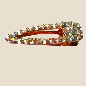 Fashion Gold‎ Tone AB Iridescent Rhinestone Hair Clips 2pc Set Barrette